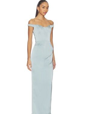 Katie May Dusty Blue Off-Shoulder Wedding Gown